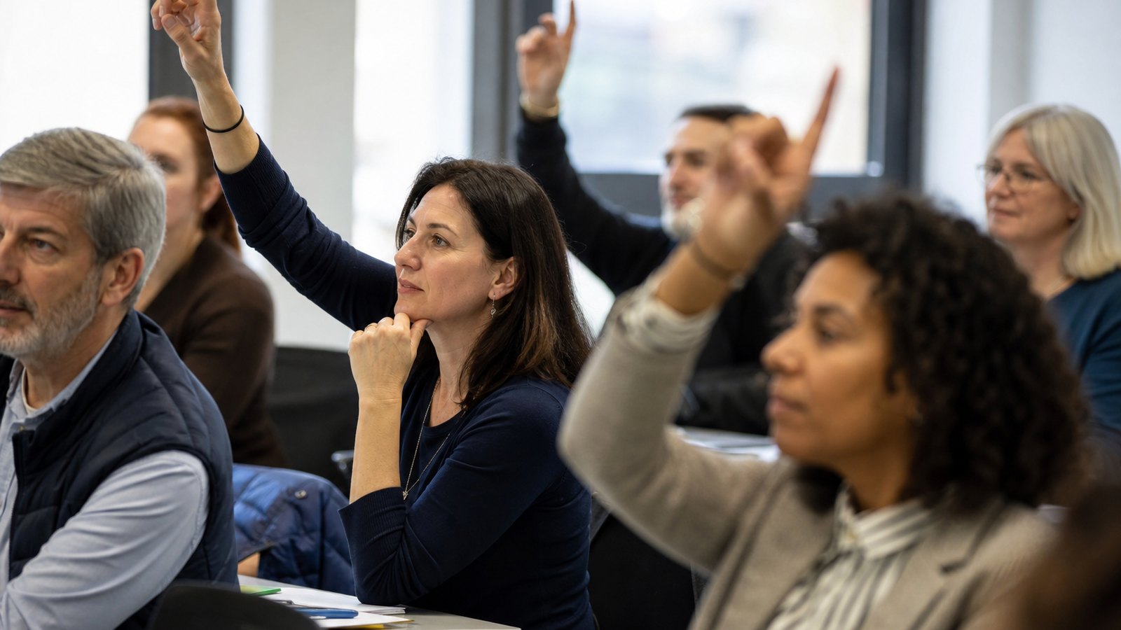 Session de formation en salle avec des stagiaires attentifs
